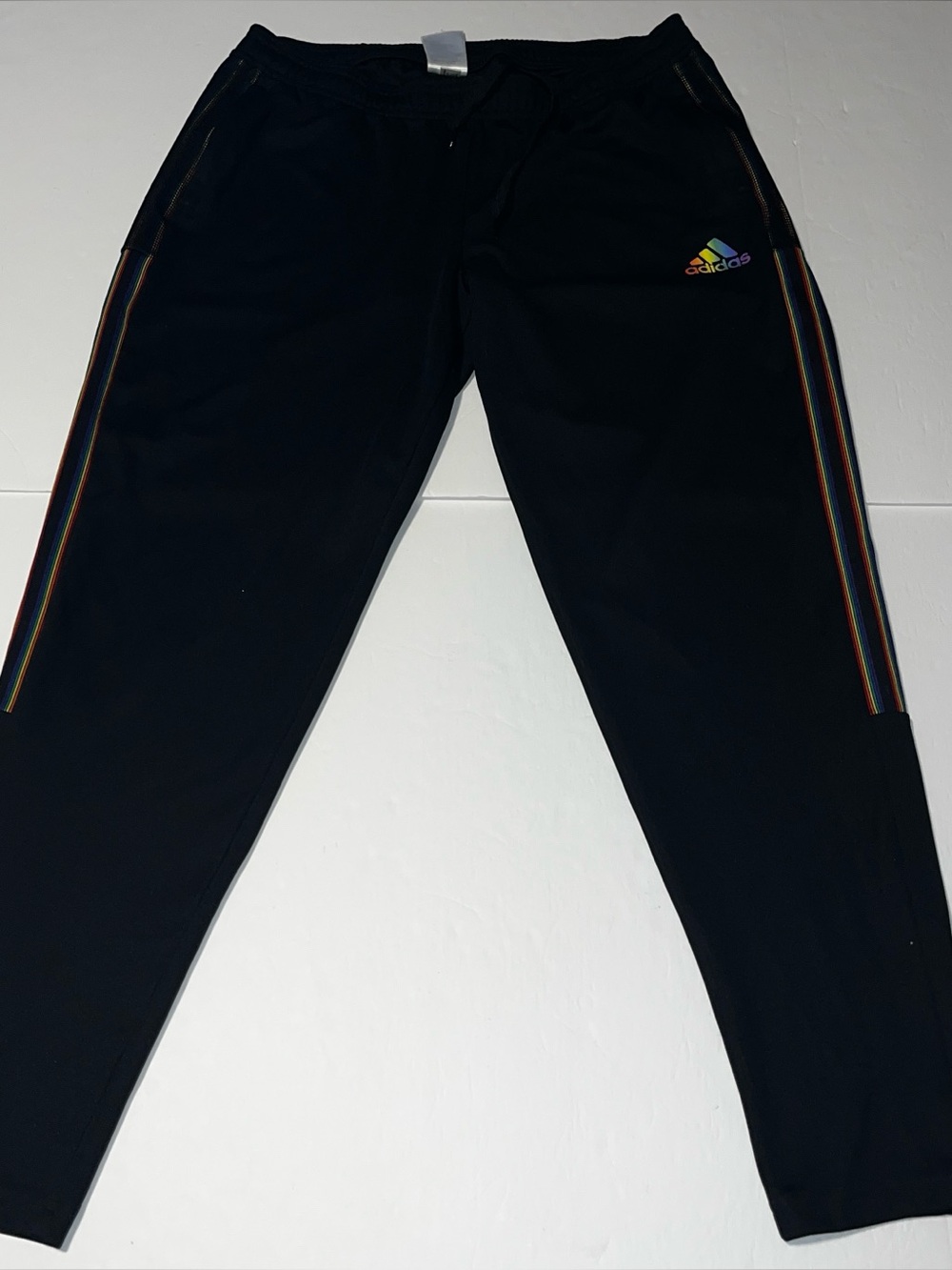 Adidas men's rainbow logo and side trim athletic track pants black XL